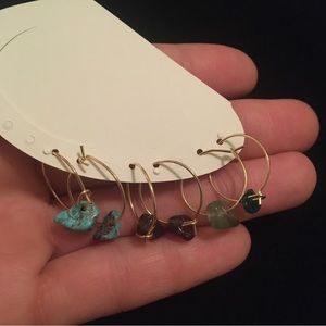 Mini Natural Looking Gemstone Fashion Hoop Earrings